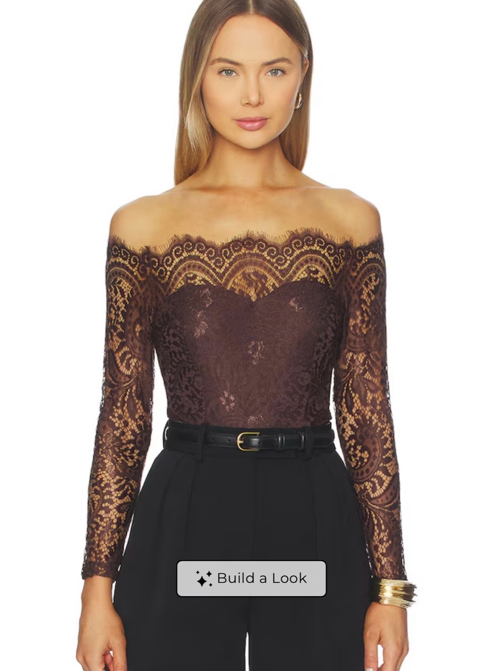 REVOLVE Off-Shoulder Lace Top in Brown